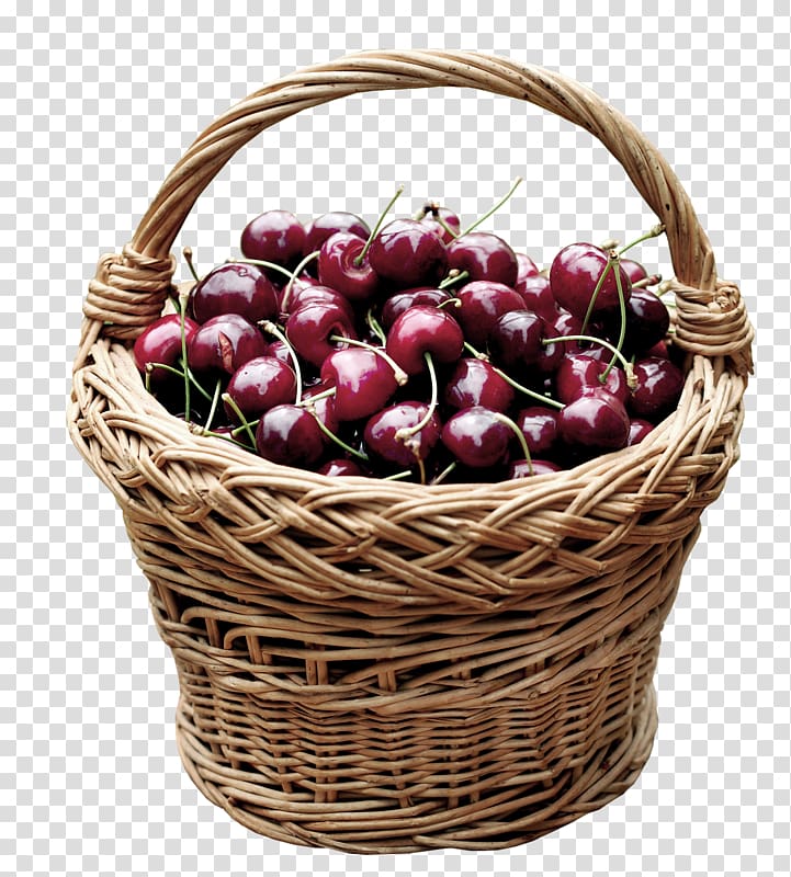 Sundae Cherry Basket , Red cherry bamboo basket decorative pattern transparent background PNG clipart