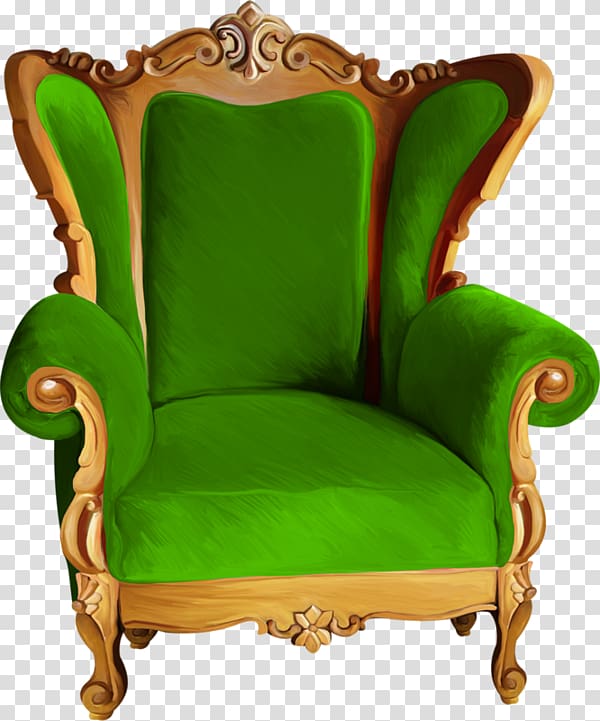 Wing chair Green Furniture Throne, Painted green velvet seat transparent background PNG clipart
