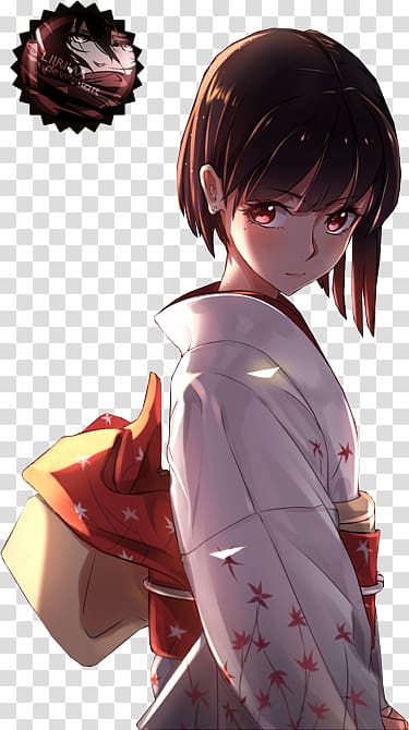 Black hair Anime Kimono Brown hair, anime girl short hair transparent background PNG clipart