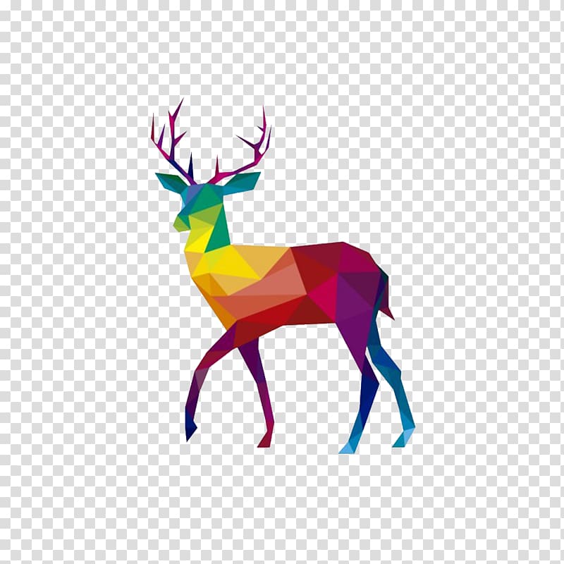 Reindeer Polygon Animal Illustration, Polygon deer transparent background PNG clipart