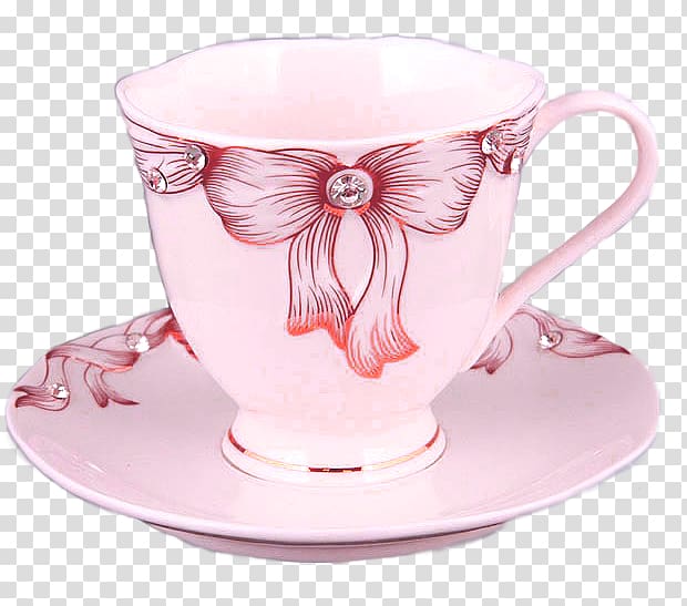 Coffee cup Porcelain Tea Mug Pink, cup and saucer transparent background PNG clipart