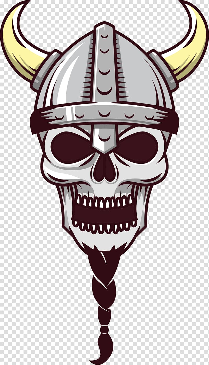 human viking skull with helmet illustration, Scandinavia Viking Euclidean Skull Horn, painted horns helmet Skeleton Warrior transparent background PNG clipart