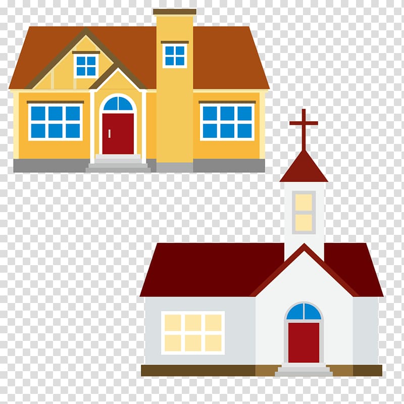 Drawing House Illustration, Yellow House and Church transparent background PNG clipart