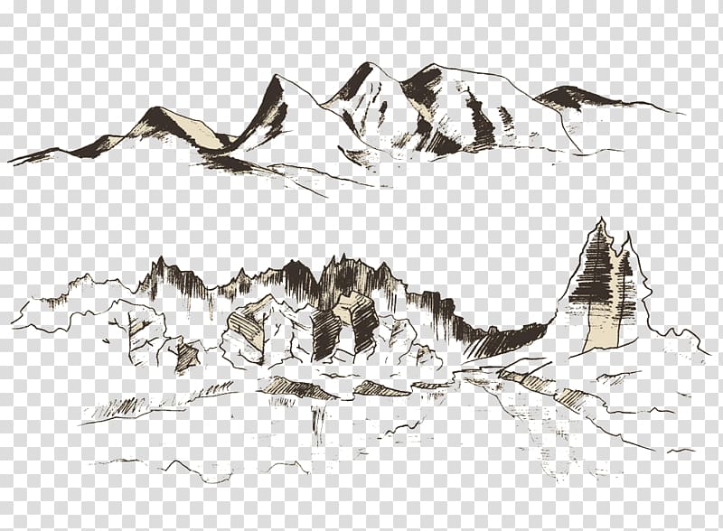 Engraving Drawing Mountain Illustration, Mountain views engravings transparent background PNG clipart