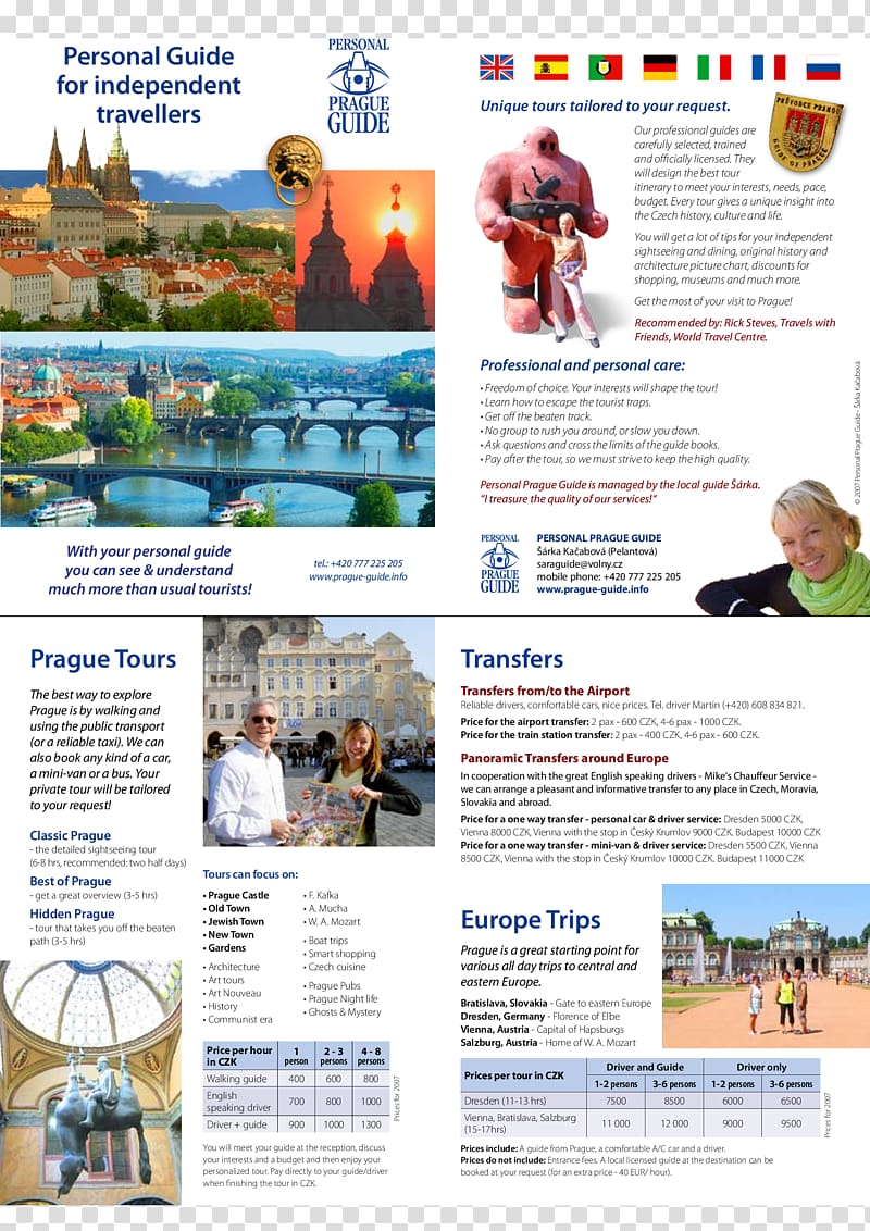 Advertising Brochure Flyer Pamphlet Discover Prague Tours, make a sightseeing tour transparent background PNG clipart