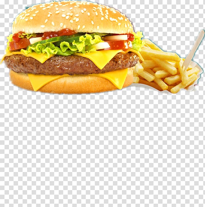 Hamburger Hot dog Cheeseburger Veggie burger French fries, Beef burger and fries transparent background PNG clipart