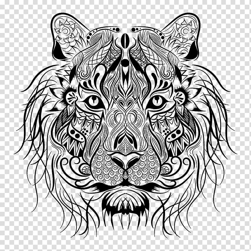 Coloring book Tiger Lion Drawing, tiger transparent background PNG clipart