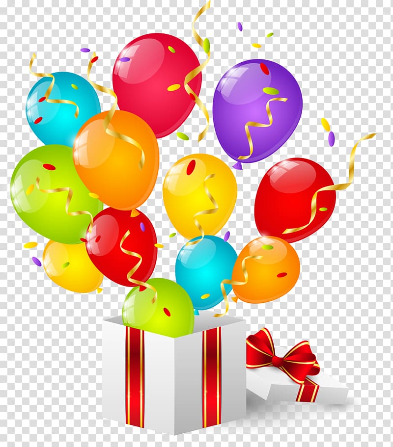 gift with balloons transparent background PNG clipart