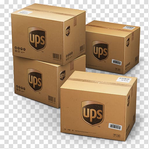 four brown UPS box , box cardboard package delivery, UPS Shipping Box transparent background PNG clipart
