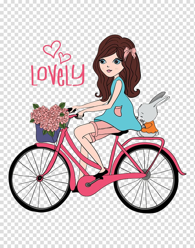 girl riding on bicycle illustration, Bicycle Girl Cycling Illustration, Little girl riding a bicycle transparent background PNG clipart