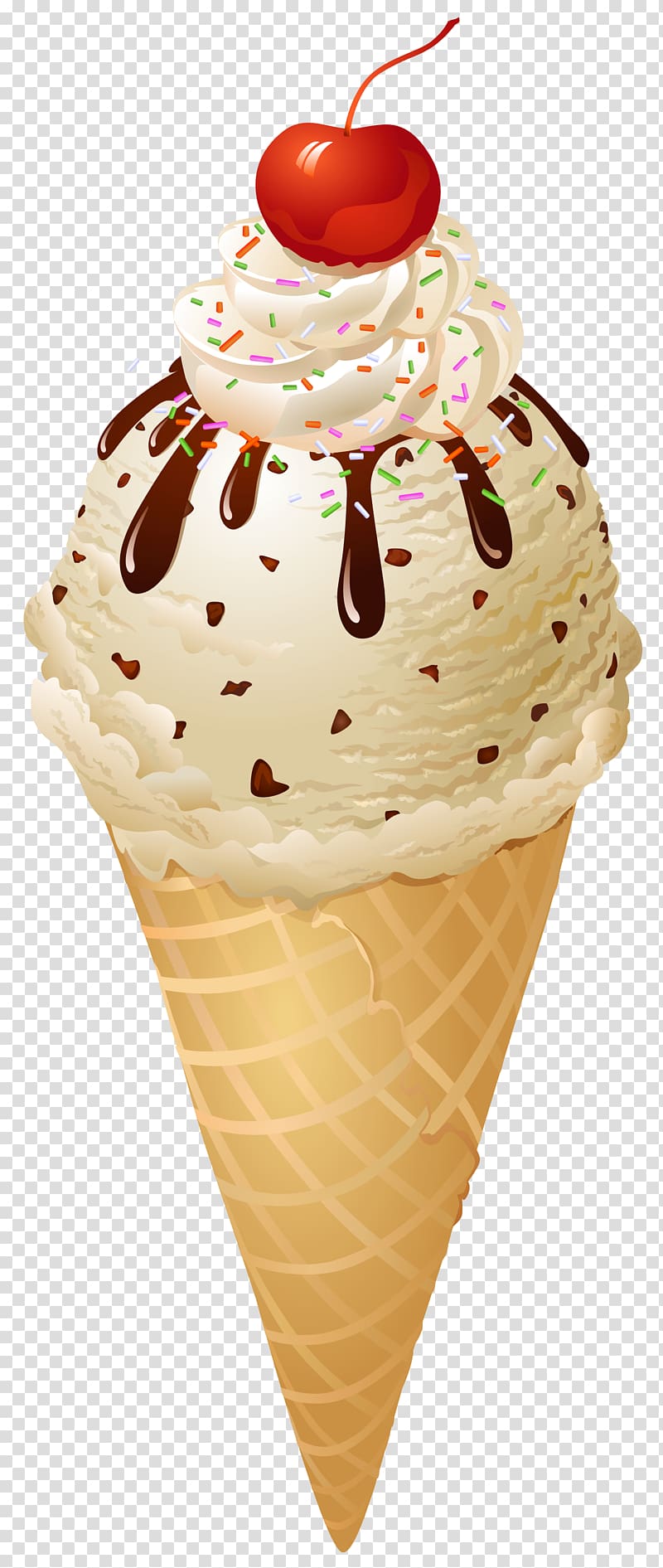 Ice cream cone Chocolate ice cream Sundae, Fancy vanilla cones free matting transparent background PNG clipart