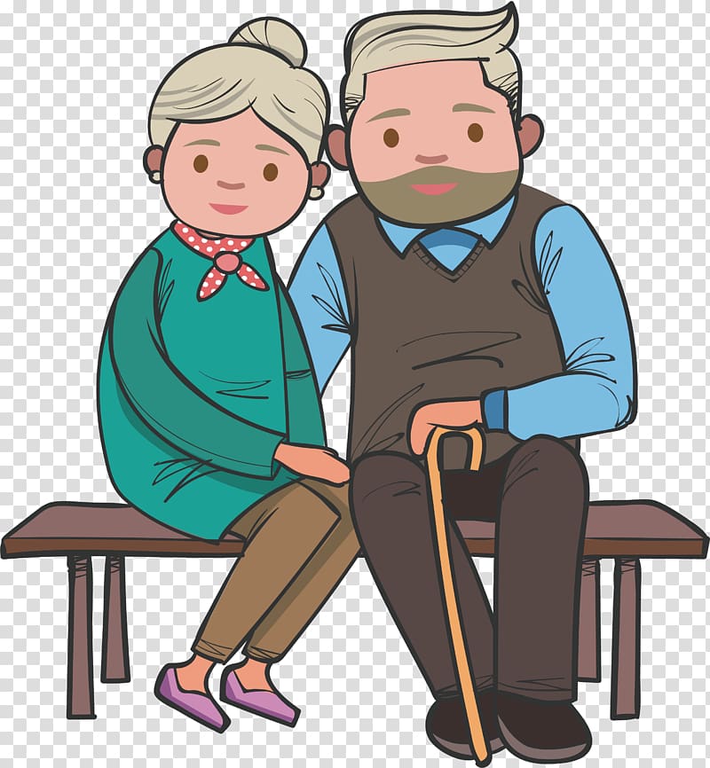 old couple cartoon on bench