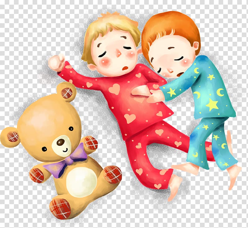 High-definition television Night Display resolution , Sleeping cartoon boy with bear transparent background PNG clipart