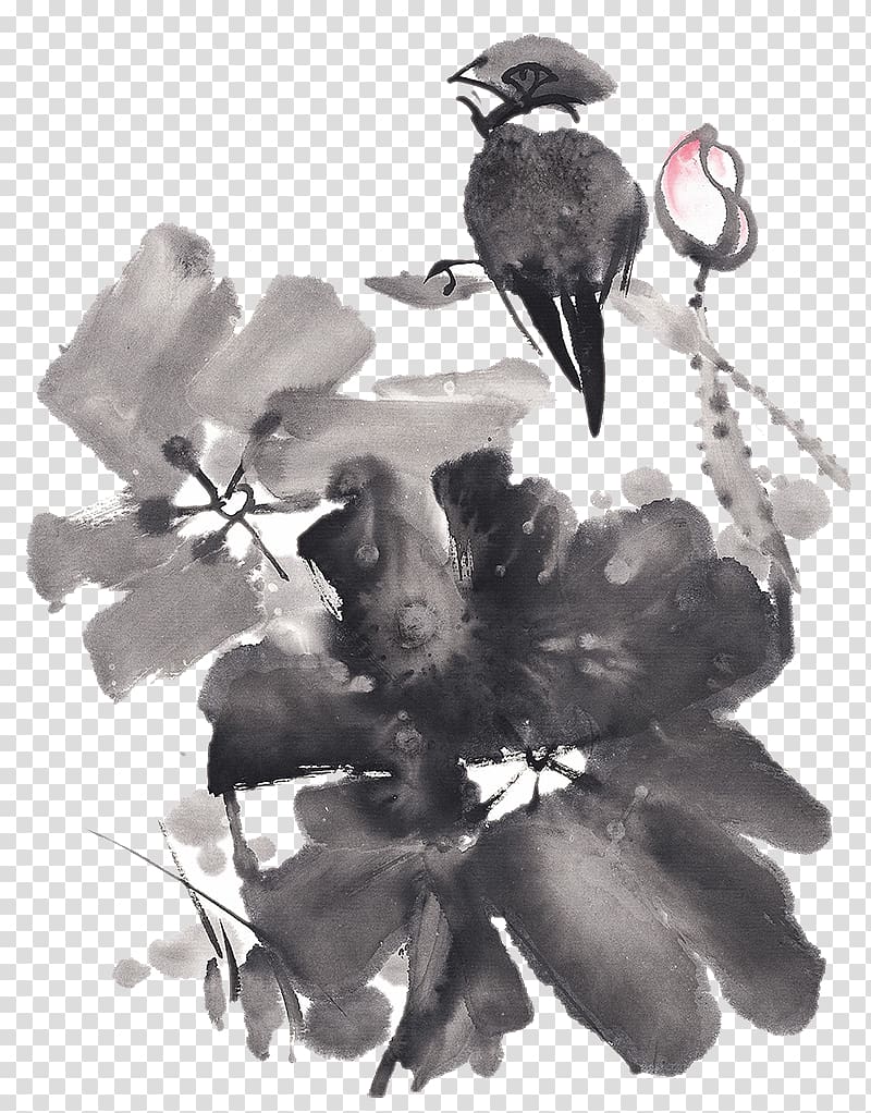 Ink wash painting Chinese painting Nelumbo nucifera, Ink Painting, Lotus transparent background PNG clipart