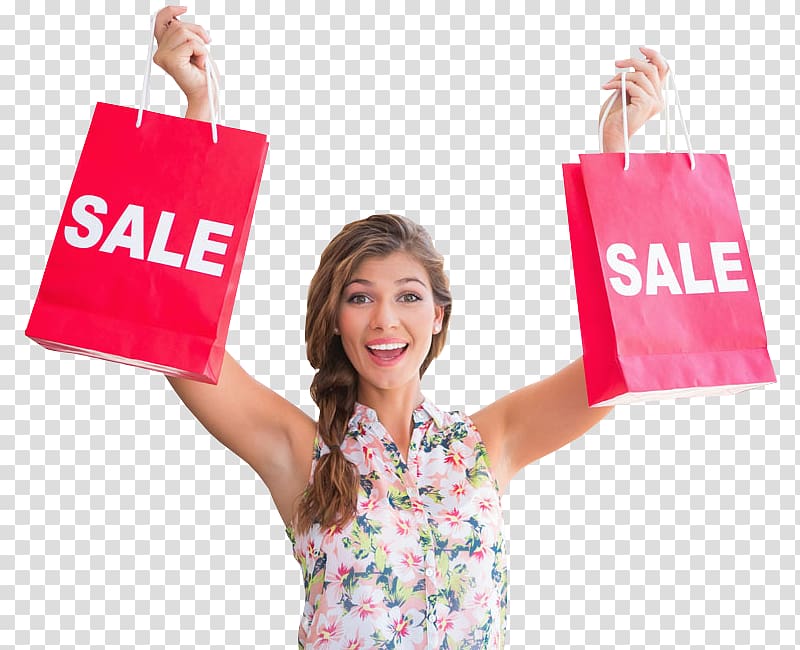 woman raising her two hands while holding bags, Shopping Bags & Trolleys Online shopping Woman, happy women transparent background PNG clipart