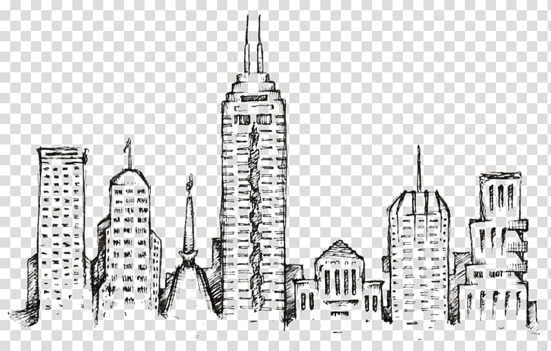 Skyline Drawing Indianapolis City Line art, city transparent background PNG clipart