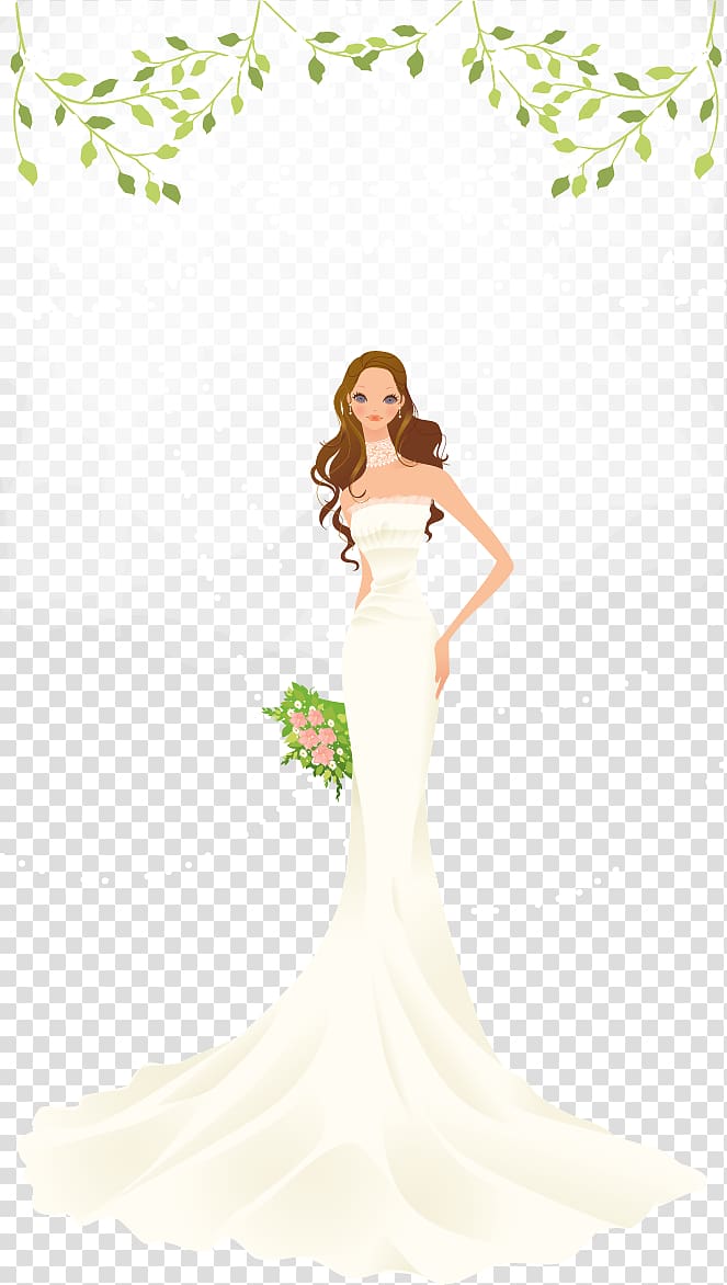 woman in white wedding gown illustration, Bride Wedding , Beautiful bride wedding element transparent background PNG clipart