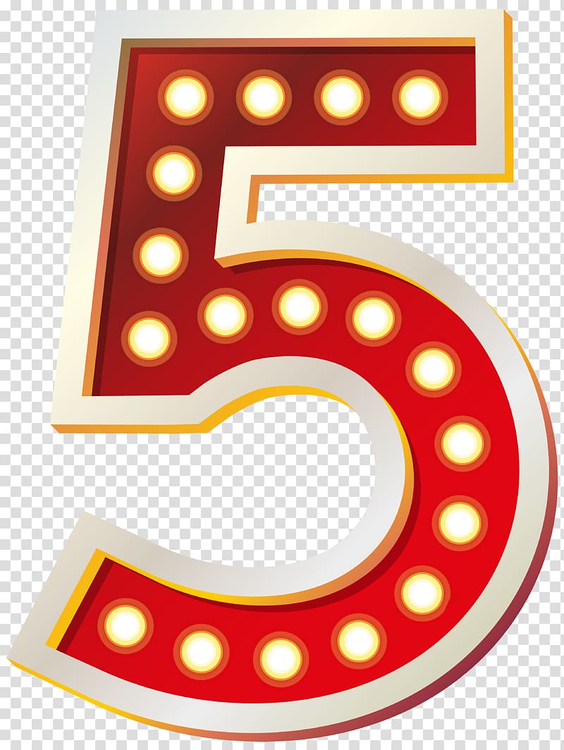 5 LED signage, Area Pattern, Red Number Five with Lights transparent background PNG clipart