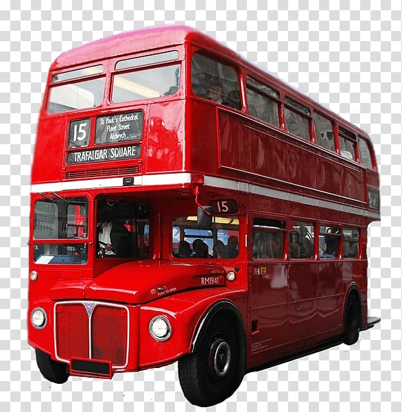 red 2-stoery bus, Red Double Decker Bus London transparent background PNG clipart