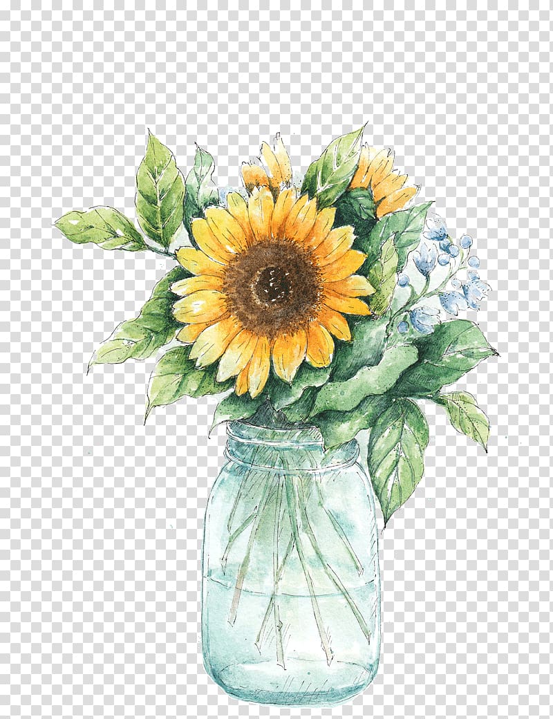 yellow sunflowers in vase , Common sunflower Vase Painting, sunflower transparent background PNG clipart