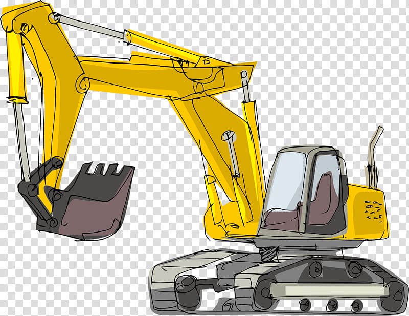 Cartoon Excavator Architectural engineering, Hand-painted municipal large excavator transparent background PNG clipart
