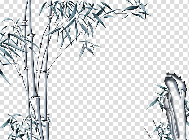 Bamboo Inkstick Ink wash painting, Chinese wind bamboo painting transparent background PNG clipart