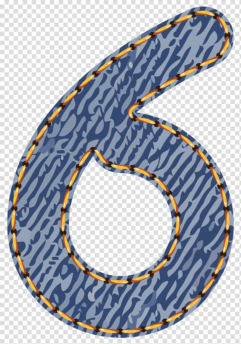 blue and yellow 6 stitched illustration, , Jeans Number Six transparent background PNG clipart
