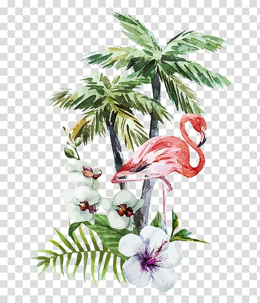 Tropics Palm trees Wall decal, tropical flowers transparent background PNG clipart