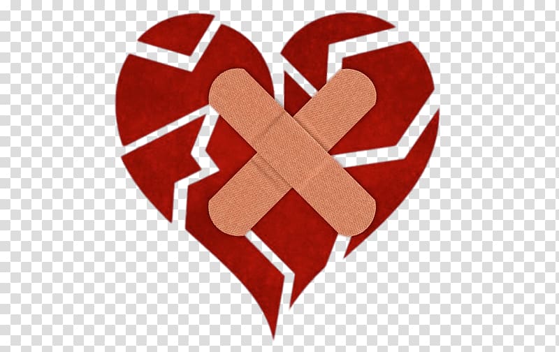 red and brown Fixing Broken heart illustration, Fragmented Heart With Bandaids transparent background PNG clipart