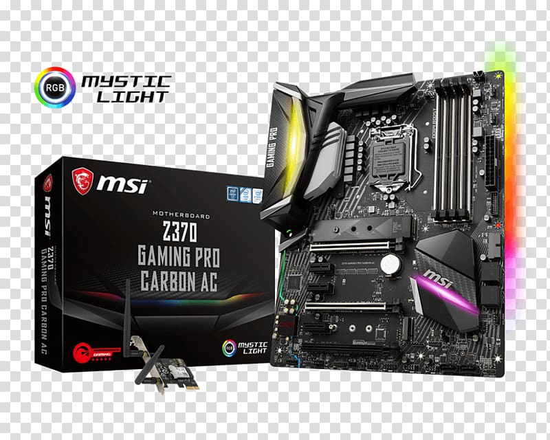 Mainboard MSI Z370 GAMING PRO CARBON base Intel 1151v2 LGA 1151 Motherboard Coffee Lake, intel transparent background PNG clipart