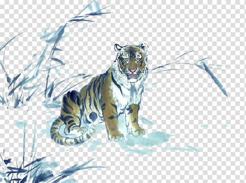 Tiger Chinese painting Ink wash painting, Tiger Painting transparent background PNG clipart