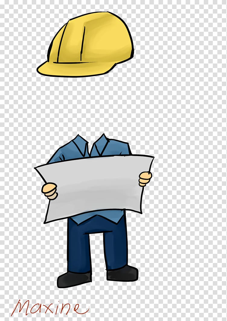 yellow hard hat, person holding white paper with maxine text digital illustration, Civil Engineering Drawing , civil engineering transparent background PNG clipart