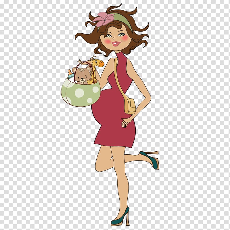 Pregnancy Baby announcement Illustration, Cartoon pet woman transparent background PNG clipart