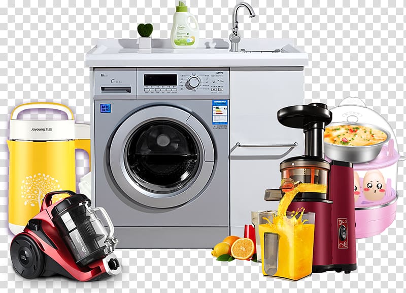 gray LG front-load clothes dryer, canister vacuum cleaner, and juice extractor illustration, Washing machine Home appliance Computer file, Digital appliances physical products transparent background PNG clipart