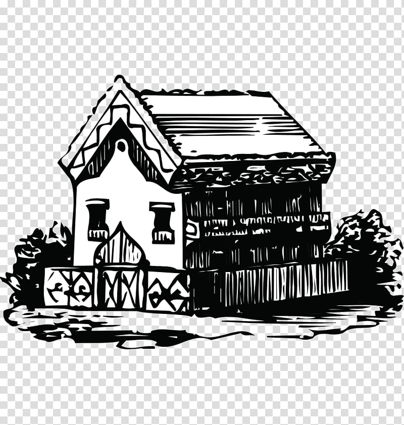 Fukei Black and white, Hand-painted black and white house sketch transparent background PNG clipart