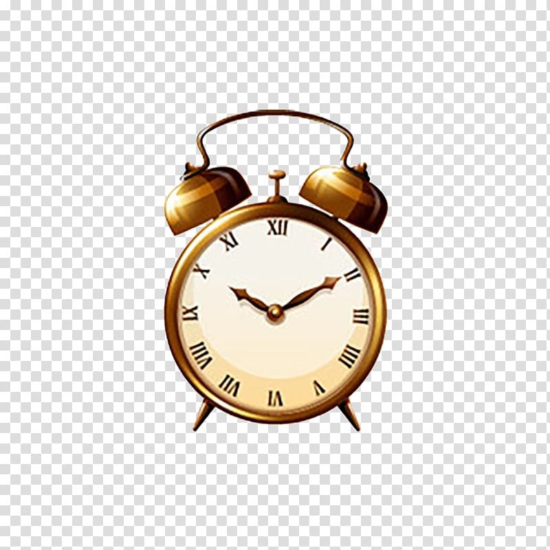 Alarm clock , Gold Retro Alarm Clock transparent background PNG clipart