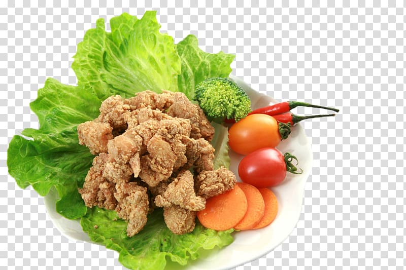 Taiwanese fried chicken Barbecue chicken u9999u96deu6392, Fried chicken on the leaves of vegetables transparent background PNG clipart