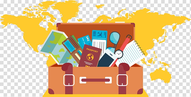 passport illustration, Earth World map Travel, Travel goods stuffed suitcase transparent background PNG clipart