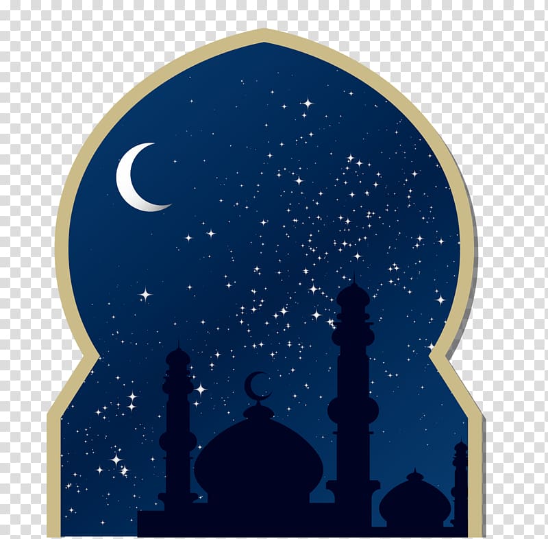 silhouette of mosque under crescent moon with starry sky illustration, Eid Mubarak Eid al-Fitr Eid al-Adha , others transparent background PNG clipart