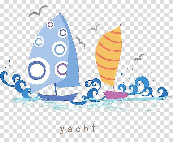 Graphic design Wind wave, Hand-painted boats and waves transparent background PNG clipart