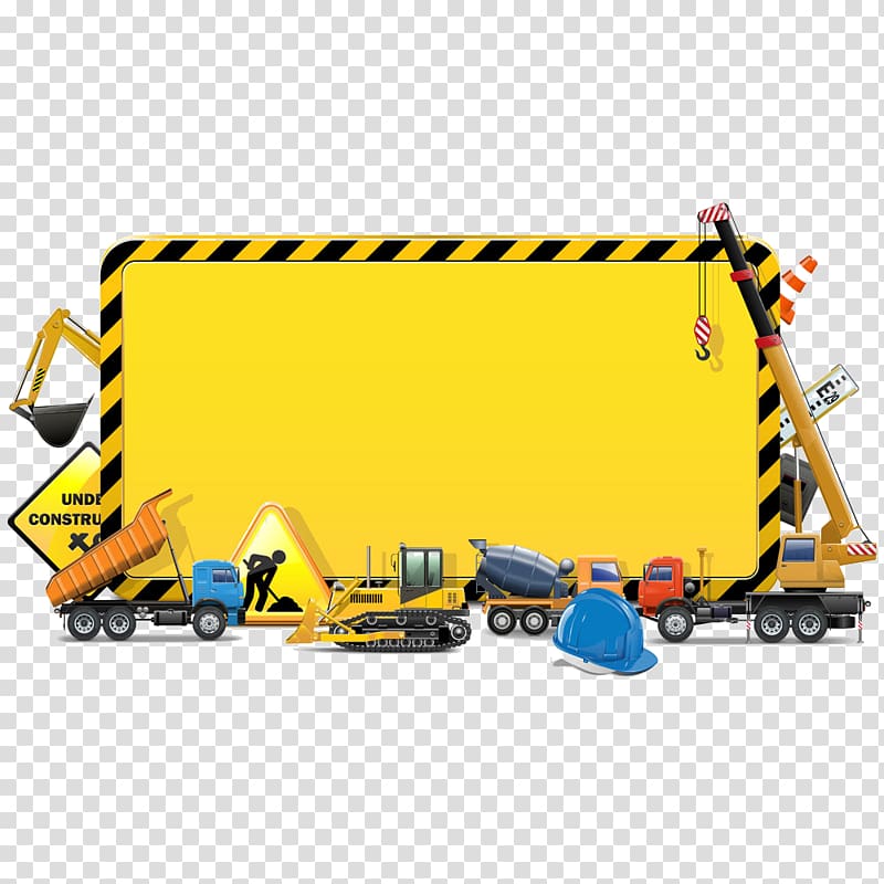 yellow and black caution working site, Architectural engineering Heavy equipment Illustration, Building Construction transparent background PNG clipart