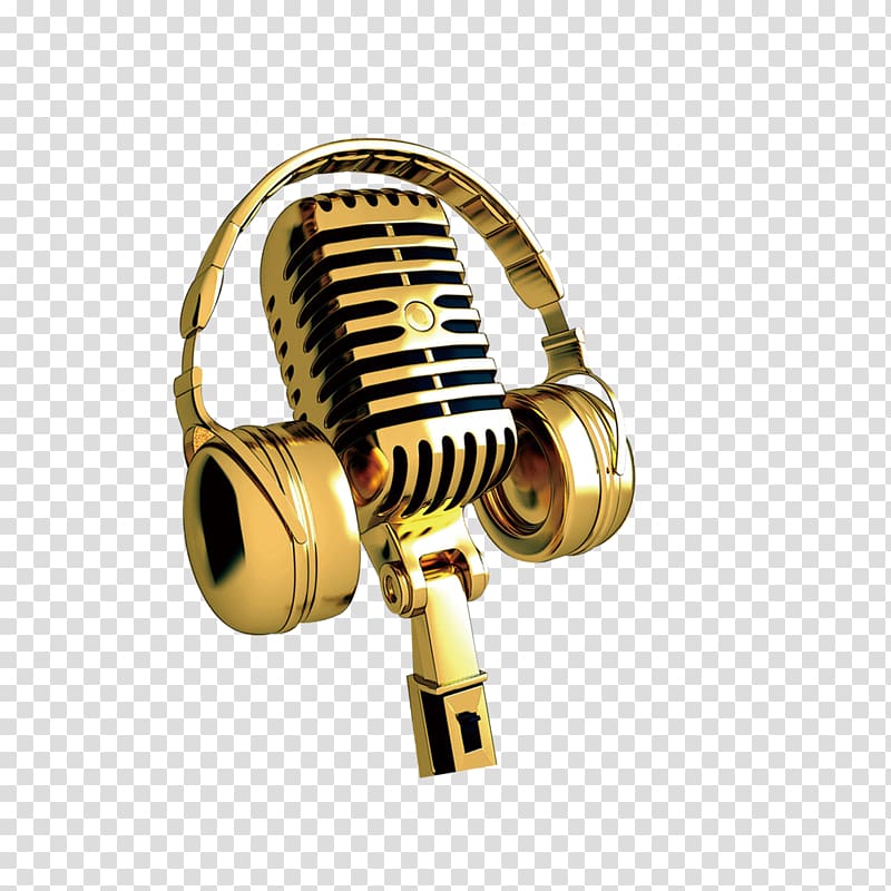 gold headphones and microphone , Microphone, Golden Microphone transparent background PNG clipart
