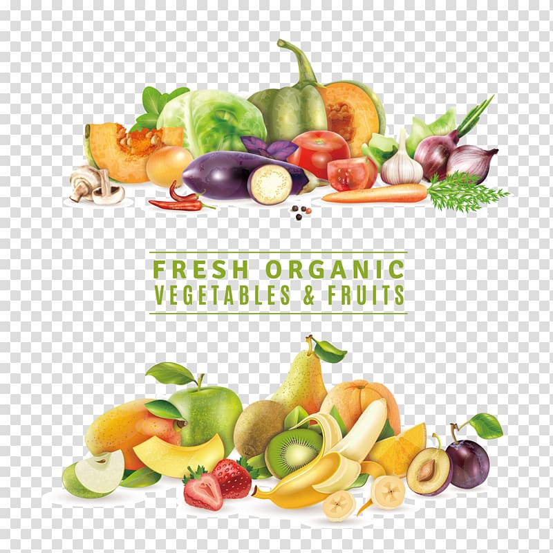 fresh organic vegetables and fruits illustration, Juice Organic food Vegetable Fruit, Vegetables and fruits,fresh,Distribution,Nature transparent background PNG clipart