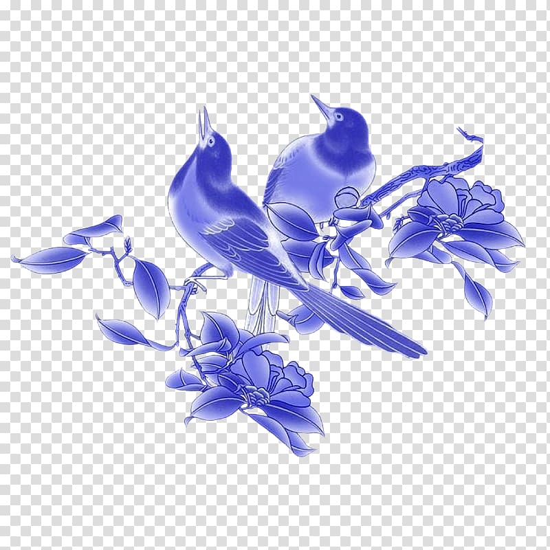 Blue and white pottery , sparrow transparent background PNG clipart