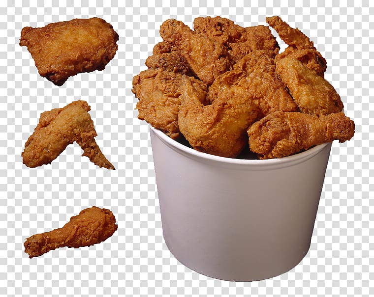fried chickens in white bucket, Crispy fried chicken KFC Fast food Chicken meat, Delicious fried chicken leg transparent background PNG clipart