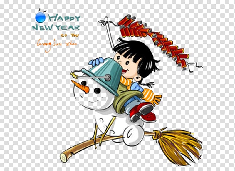 Desktop Illustration, Snowman carrying a small girl fly transparent background PNG clipart