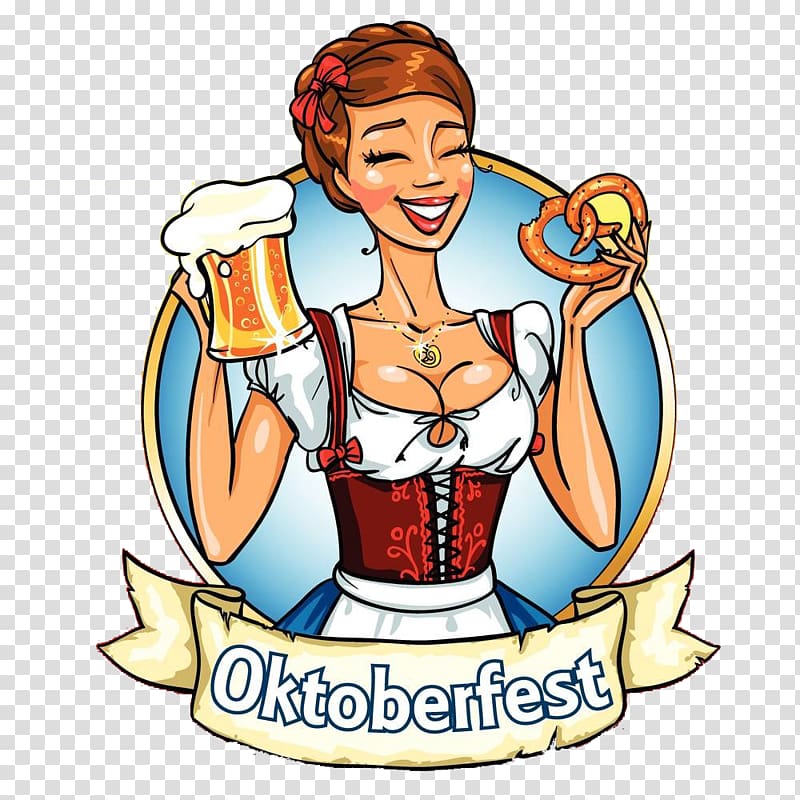 Oktoberfest Pretzel German cuisine , Female bartender illustration transparent background PNG clipart