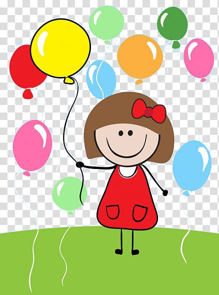 Balloon Vecteur Illustration, Cartoon little girl playing with balloons transparent background PNG clipart