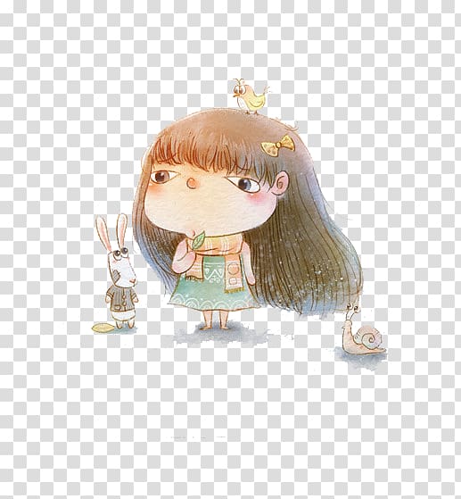 Cartoon Illustrator Drawing Illustration, The little girl with the snail transparent background PNG clipart