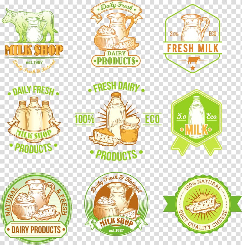 Milk Label Dairy product Illustration, hand-painted dairy labels transparent background PNG clipart